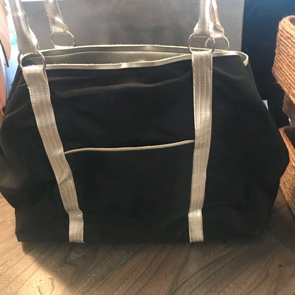 Black and silver tote with wallet